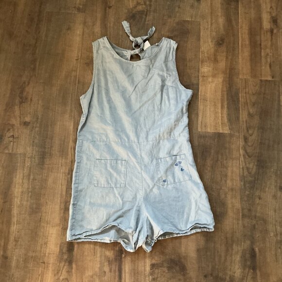 Disney Junk Food Chambray Romper – Women’s Medium | Mickey Embroidery, Tie-Back - Picture 2 of 8